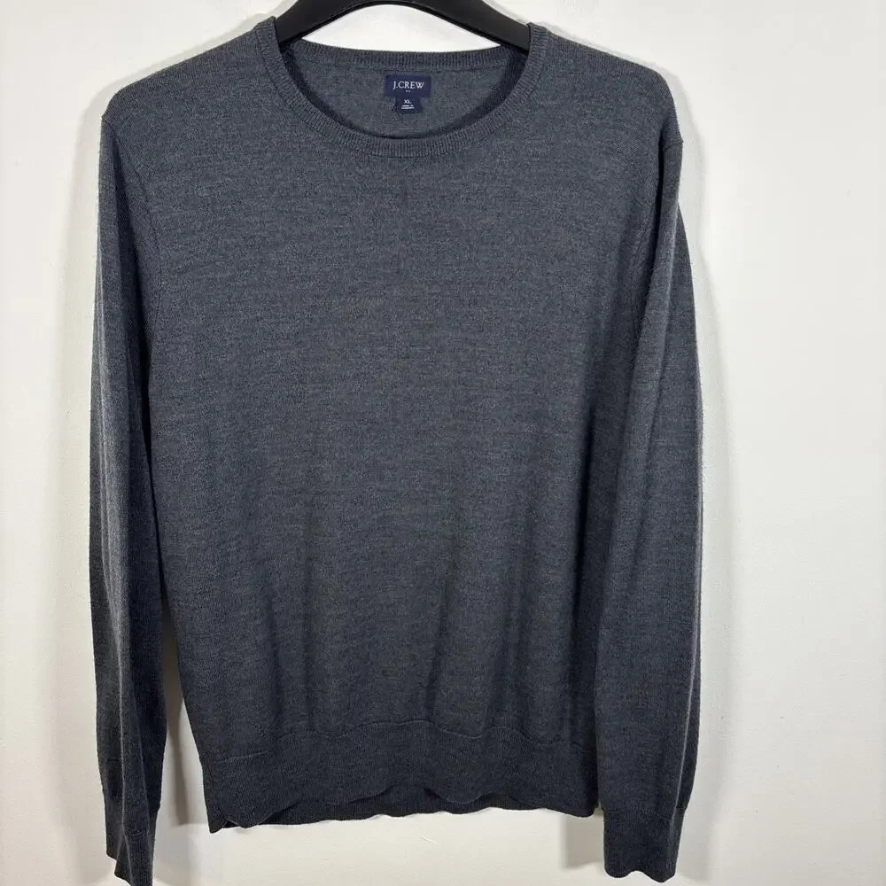 J Crew Merino Wool Acrylic Crewneck Sweater Size XL Heather Blue Lightweight